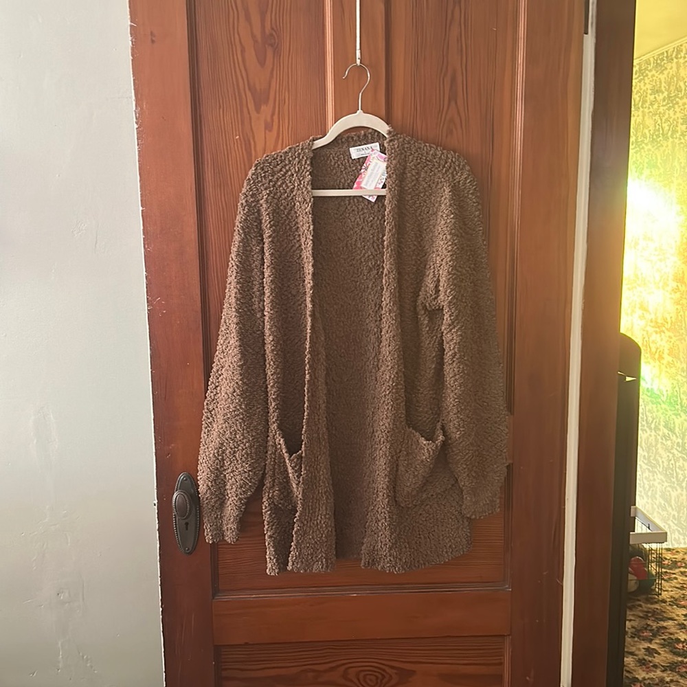Popcorn (Fuzzy) Brown Cardigan
